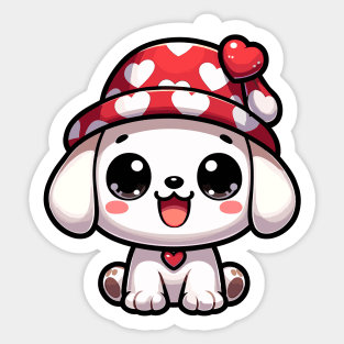 Cute Kawaii Valentine's Puppy with Love hearts Hat Sticker